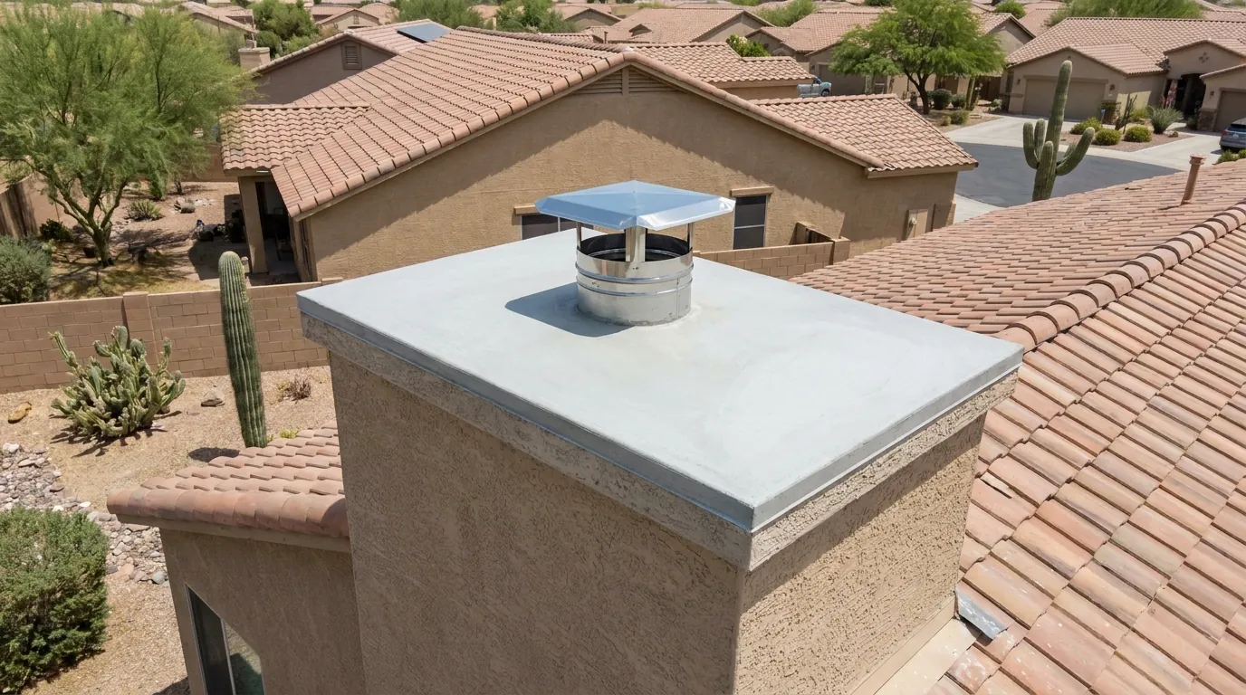 New poured chimney crown with a stainless cap on a Chandler home