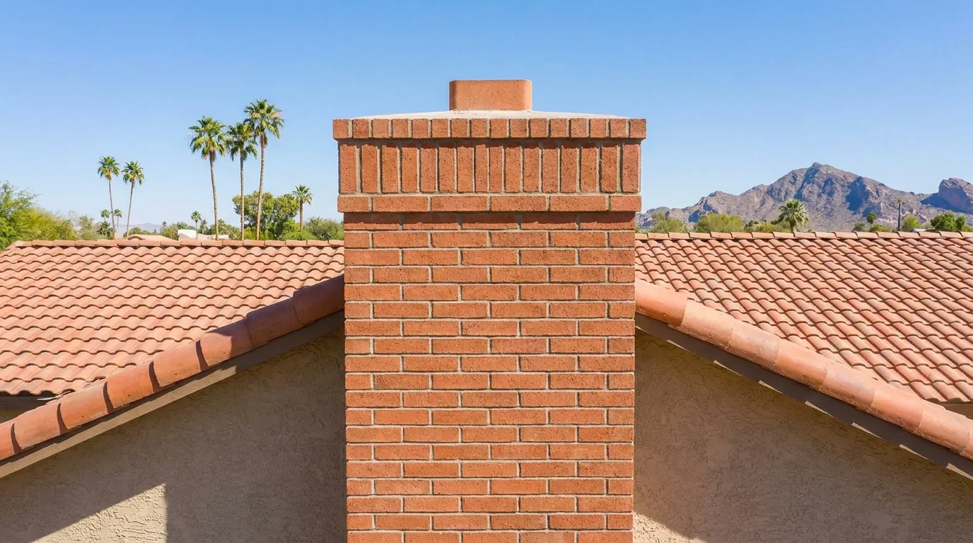 A newly rebuilt brick chimney stack on a Chandler rooftop