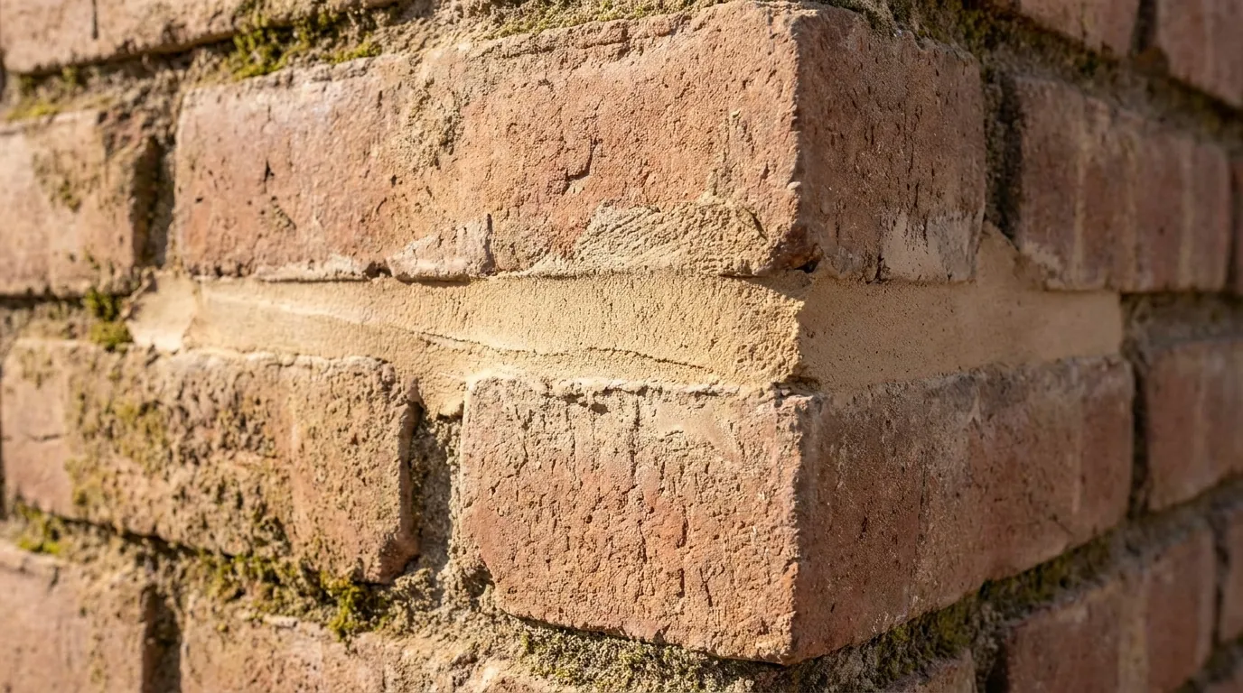 Close-up of a repointed brick chimney joint on a Chandler home