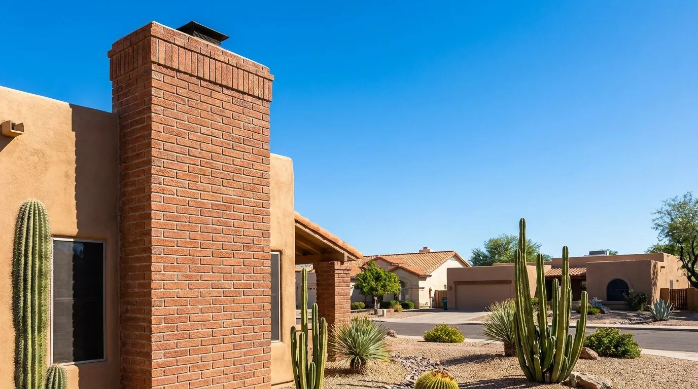Brick chimney against a clear Arizona sky in Chandler